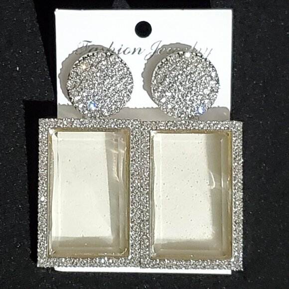 None Jewelry - Silver Rhinestone Fashion Statement Earrings